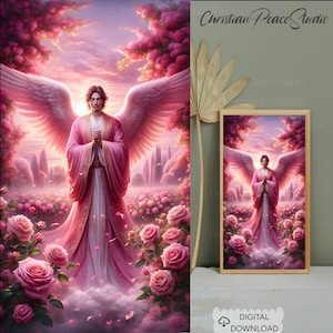 Aartsengel Chamuel, christelijke kunst aan de muur, engelachtig decor voor spirituele groei Vrede en vergeving engel, helende engel, interieur, bijbels