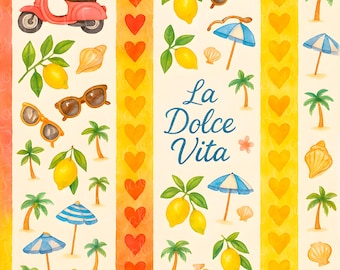 Coquette Summer Italian Seamless Pattern Beach Pattern Seamless Repeating Pattern Rosa e Blu File File Digitale per Uso Commerciale