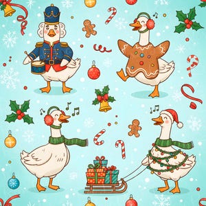 Funny Santa Goose Christmas: Repeat Surface Seamless Pattern for boys (Digital Download)
