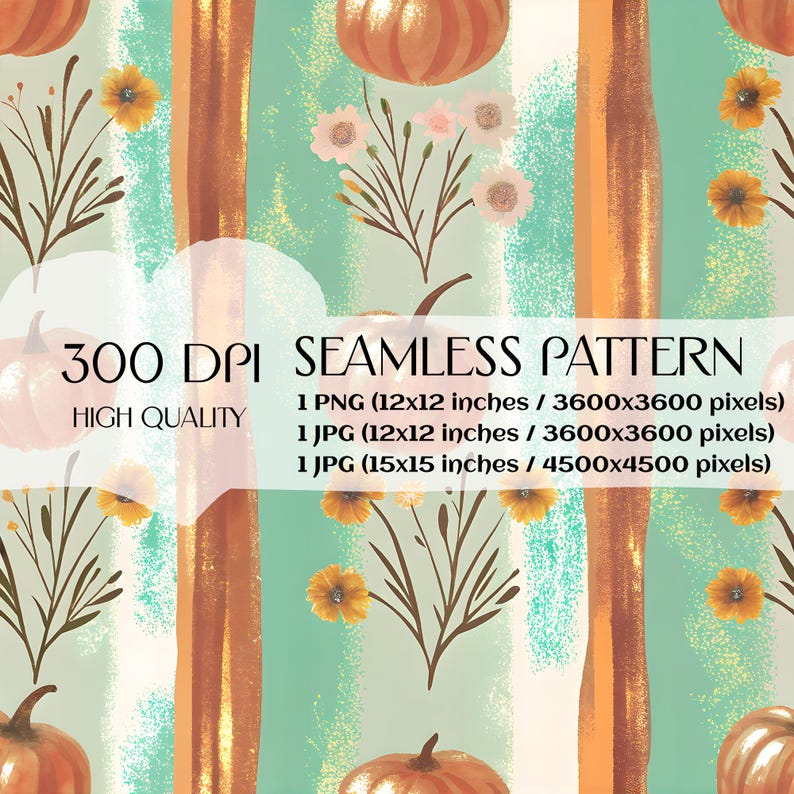 Vintage Autumn Pumpkin Vertical Stripes Seamless Pattern, Botanical ...