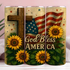 4th of July 20oz Skinny Tumbler Sublimation Designs God Bless The USA Vintage Retro Flag Patriotic for 20 oz & 30 oz Tumbler Design - PNG
