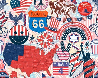 Western 4th of July Collage Seamless Pattern (PNG, JPG Digital Download)
