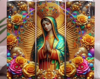 Virgen de Guadalupe Tumbler Wrap, png, rozensublimatie (digitale download)