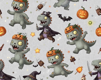 Halloween Zombie Dinosaurs Seamless Pattern (Digital Download)