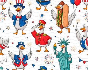 Oca patriottica 4 luglio PNG modello senza cuciture carta digitale 4 luglio hot dog png USA oca divertente indipendenza USA design sublimatico