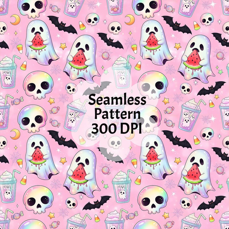Spooky Watermelon Ghost Seamless Pattern, Halloween PNG (digital) - Etsy