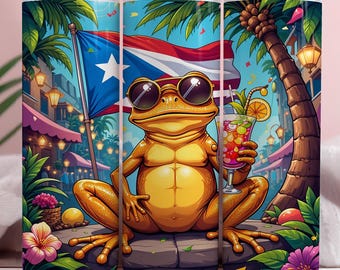 Tumbler Wrap di Porto Rico, Boricua Frog, Tropical PNG (digitale)