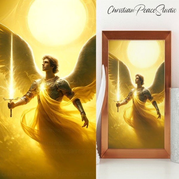 Archangel Jophiel, Golden Aura Art, Angelic Wall Art for Spiritual Home Decor, Divine Light, Angel Poster, Heavenly Decor, Religious Artwork