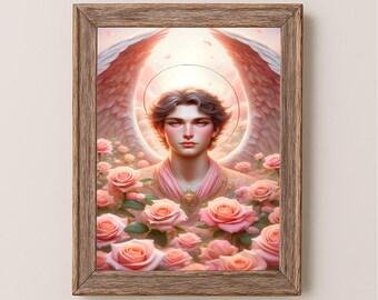 アメリカ　アンティーク　天使　エンジェル　パステル画　プリント　額装　シャビー アンティーク絵画 天使 エンジェル絵画 天使の絵 ゴールドフレーム