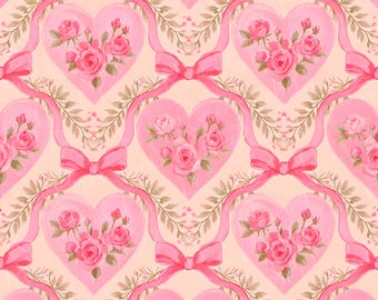 Pink Hearts Lace and Bows Seamless Digital Paper Pattern