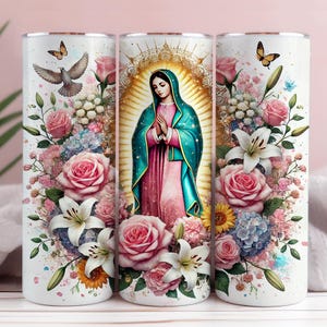 Diseño de sublimación para vaso delgado de 20 oz de la Virgen de Guadalupe, descarga digital instantánea PNG, Virgen de Guadalupe, envoltura para vaso recto, 300 dpi