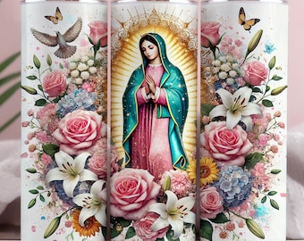Virgen de Guadalupe Tumbler Sublimation Design, Floral Wrap (Digital Download)