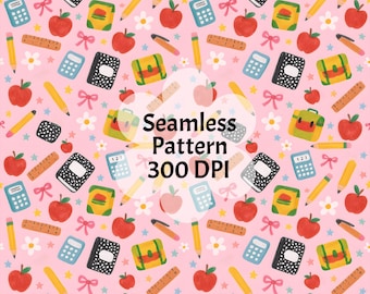 Cute Pencil School Seamless Pattern Coquette Pink Back To School Seamless Pattern Trendy Teacher Education Repeat Digital Paper Seamles File