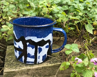 black & white mountains #6 / enamel steel camp ware mug