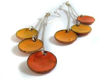 tangerine dream pendula enamel earrings / marigold, pumpkin, sunset orange