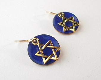 star of david / cobalt blue enamel earrings