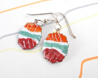 SALE tiny treasure enamel earrings / white, tomato red, fire orange, teal green