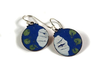 SALE tiny treasure enamel earrings / cobalt, crackle white, spring green