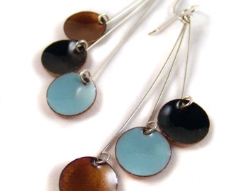 staralfur pendula enamel earrings / aquamarine teal blue green, black, honey amber