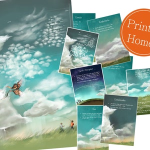 Tipos de nuvens Conjunto de flashcards e pôsteres para impressão e e-book - PDF para impressão / e-book para educação domiciliar / recurso de aprendizagem sobre nuvens