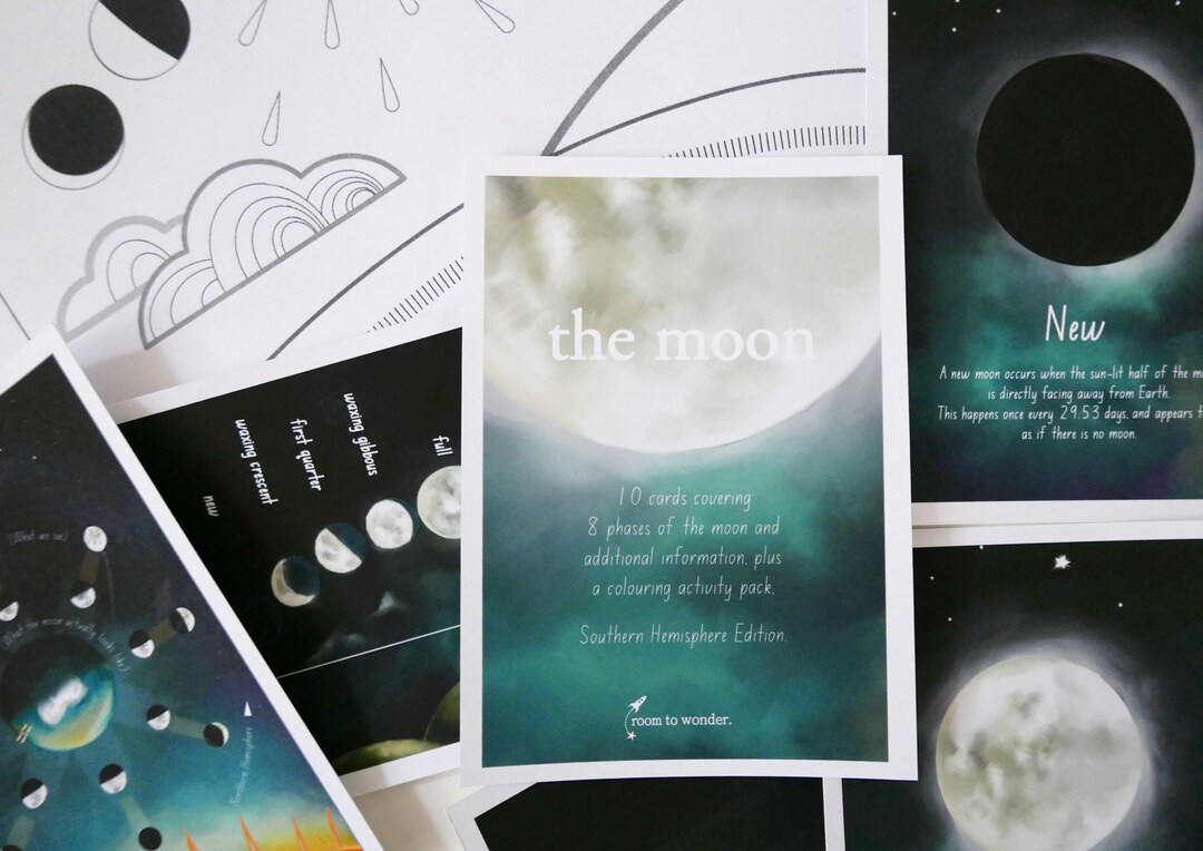 Moon Phases Printable Flashcards Southern and Northern Hemisphere