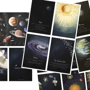 Solar System Flash Cards set only - Educational Space illustration learning kit for children: homeschool resources