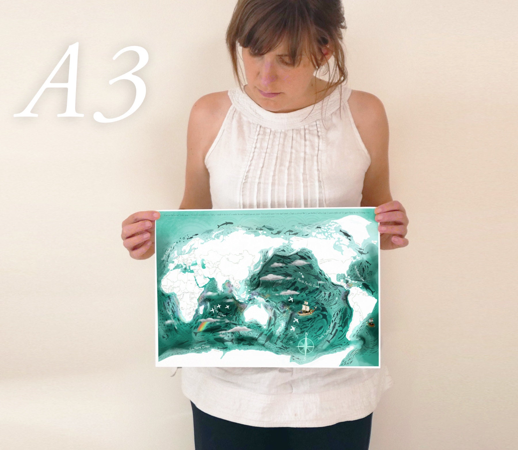 Printable World Map for Kids Educational Poster Oceanic - Etsy