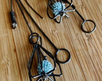 Asymmetrical 6-pointed Cage Earrings - Sky