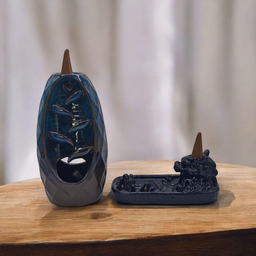 Bruciatore Di Incenso A Cascata In Ceramica – Porta Incenso A Riflusso Per Aromaterapia E Meditazione, Colore Nero