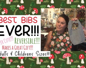 Adorable & Easy ~ REVERSIBLE BIBS set~ Adult and Children’s sizes ~ Reusable Freezer Paper Templates