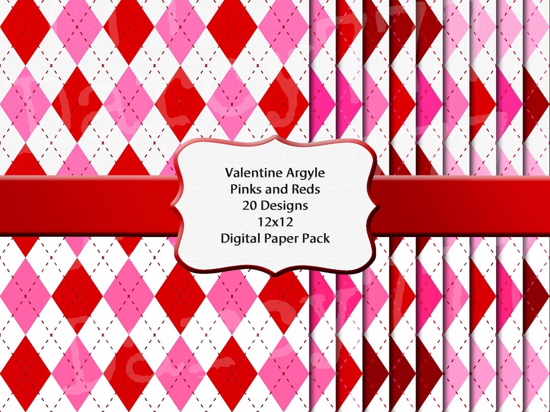 Valentine Argyle Digital Paper Pack | Pink and Red Argyle Patterns ...