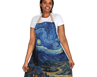 Kitchen apron, Van Gogh, Starry Night, linen apron, hand made apron, chefs apron, cooking apron, vintage kitchen, women apron, mens apron