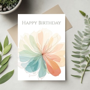 Blumen alles Gute zum Geburtstag Karte. Mit Templett bearbeiten. Die Karte ist 4.25x5.5 in gefaltet oder flach. Kein physisches Produkt.