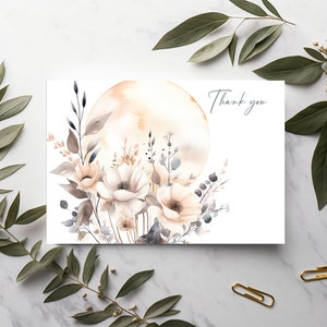 Full Moon with Boho Floral Boquet Thank you card. 5.5x4.25 inch card. Edit with Templett. Instant download. Not a physical product!