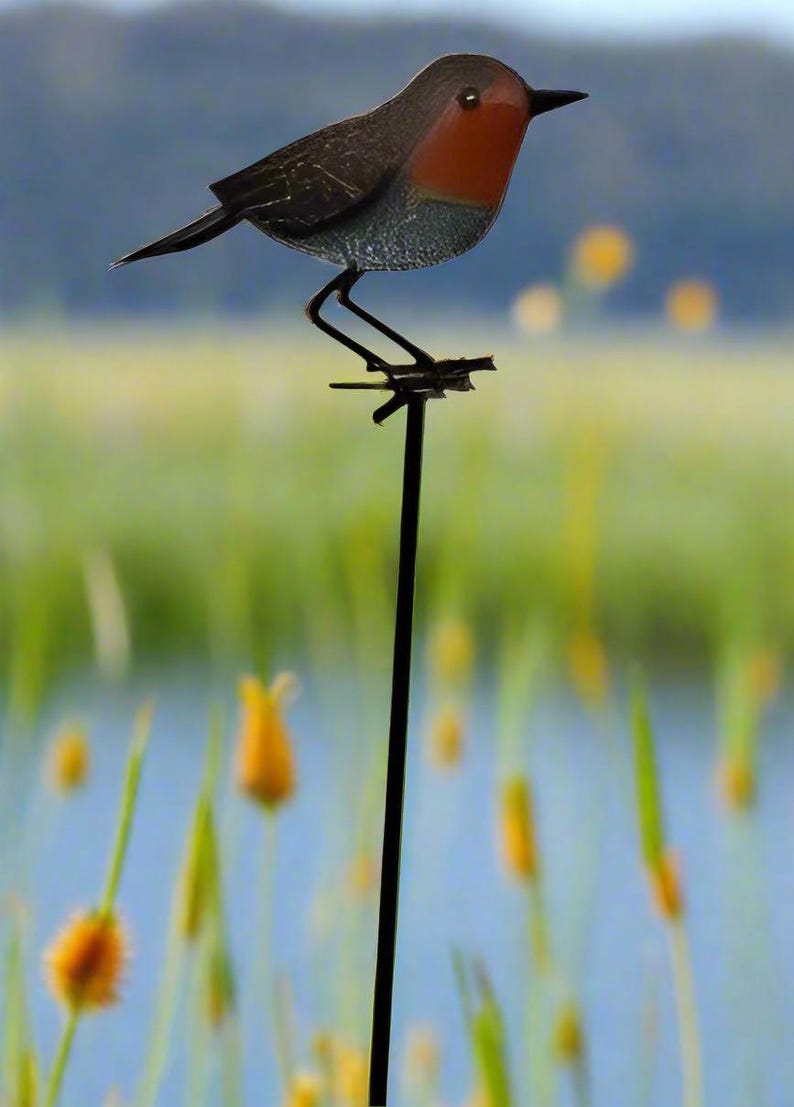 Handmade Powder Coated Robin on a Pole Sculpture 130cm Tall - Etsy UK