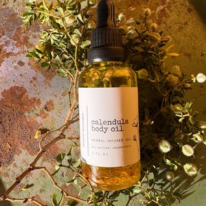 Organic Calendula Oil, Handcrafted Herbal Oil, Natural Skincare, Holistic Gift, Made w/ Organic Olive Oil, Glass Dropper, Calendula Flowers