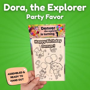 Set di adesivi da colorare personalizzati di Dora l'Esploratrice per il compleanno, con pastelli inclusi (già assemblati)