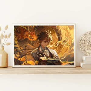 Genshin Auswirkungen Zhonli Morax Poster, Hochwertige Leinwand Poster Druck, Geschenke für Freund oder Freundin, Geburtstagsgeschenk, Fan artikel