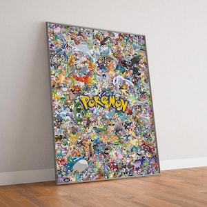 Pokemon Collage Poster Set 9 Poster, Alle Charaktere, Pikachu Anime Poster, Leinwand Poster Druck, Geburtstagsgeschenk, Fan artikel