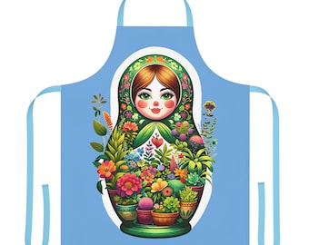 Einzigartige Matryoshka & Babuschka Bloom Schürze Vintage-inspirierte russische Puppen Design, perfekte Küche Dekor Geschenk für Mama oder Nanna - Heritage Style