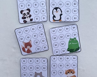 Cute Animals Low Income Savings Challenge Bundle (Set of 6) 3inx3in