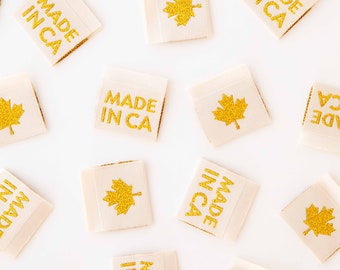 Étiquettes tissées dorées fabriquées au Canada