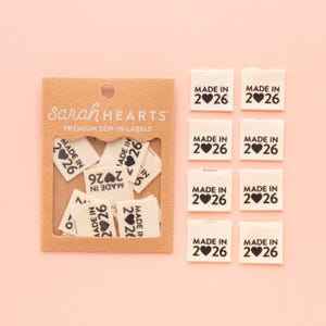 Made in 2026 Centerfold Sewing Labels - 8 Pack - Organic Cotton - Quilt and Clothing Tags
