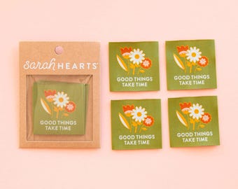 Good Things Take Time Sewing Labels - 4 Pack - Clothing and Quilt Tags