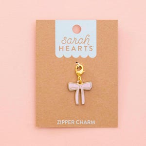 Pink Bow Zipper Charm - Removable Zipper Pull for Bags and Clothing - Sewing Gift