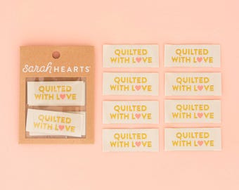 Quilted with Love Gold Sewing Labels - Clothing Tags - Quilt Tags