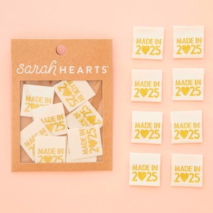 Gold &#39;Made in 2025&#39; Sewing Labels - 8 Pack - Quilt and Clothing Tags