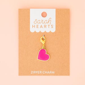 Pink Heart Zipper Charm - Decorative Zipper Pull - Enamel Removable Charm - Sewing Gift
