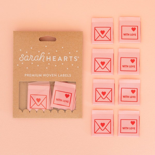 With Love Envelope Woven Labels- Valentine's Day - Sewing Woven Clothing Labels - Sewing Gift