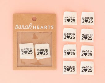 Made in 2025 Sewing Labels - Organic Cotton - 8 Pack - Garment and Quilt Tags - Sew-in Label - Sewing Gift
